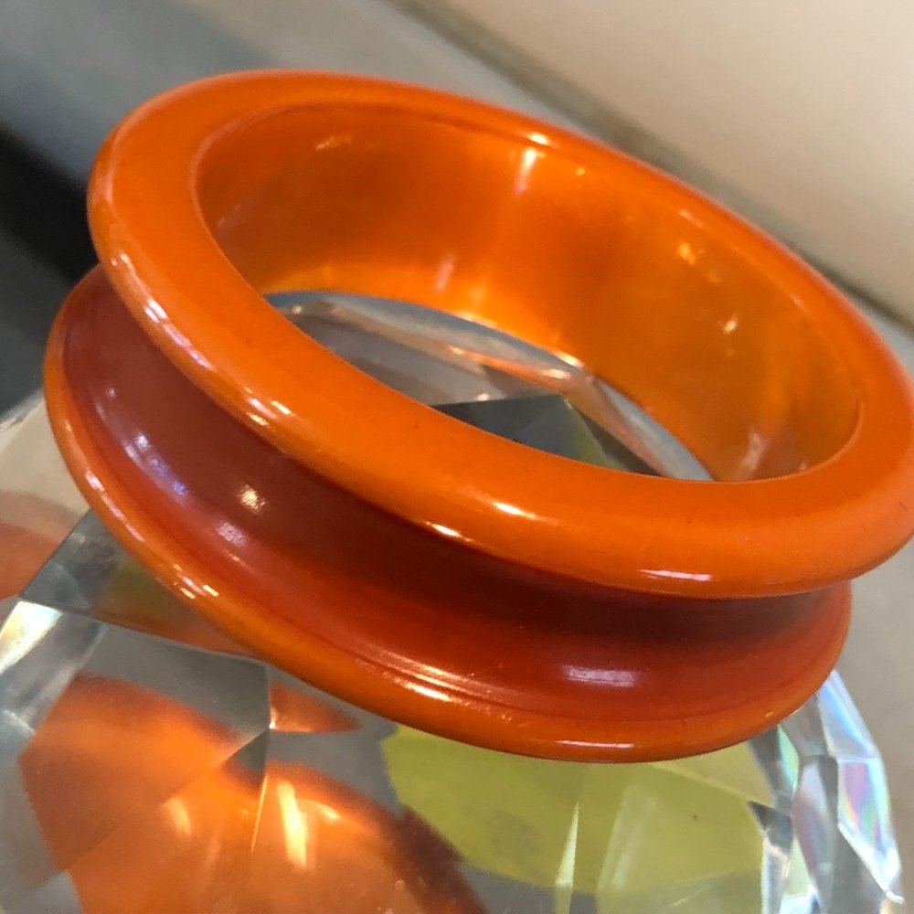 Bakelite Concave Bangle Bracelet Deep Orange Pumpkin Color